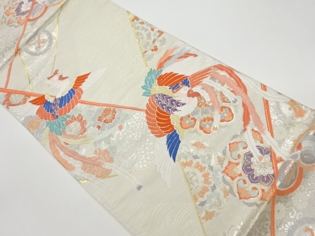 JAPANESE KIMONO / VINTAGE FUKURO OBI / WOVEN PHOENIX & FLOWER CREST